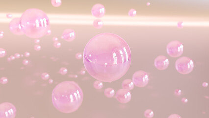 3D rendering Cosmetics Pink Serum bubbles on defocus background. Collagen bubbles Design. Moisturizing Essentials and Serum Concept. Vitamin for personal care and beauty concept. 