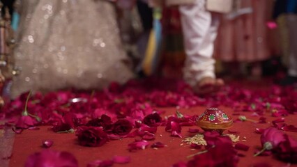 Indian Wedding Background, Groom and Bride doing Phera Close up, Hindu Wedding Ritual - Selective focused