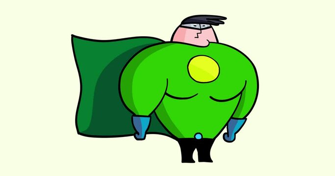 Ecology superhero green transformation from ecologist enthusiast. Cartoon character transforming to isolated superhero. Office activist becomes a strong character. He feels the power of green energy. 
