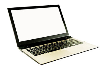 Laptop in angle position with blank screen., isolated