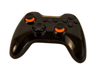 Video game controller isolated, wireless black gamepad.