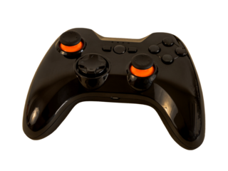 Video game controller isolated, wireless black gamepad.