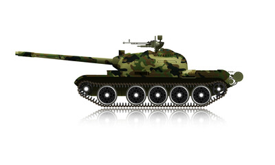 T-54 Battle Tank model 1946 with high-velocity tank gun, Army medium tank, weapon realistic vector illustration. Isolated on white.