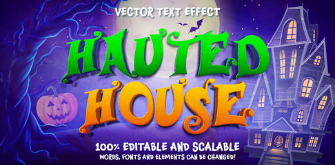 Haunted House text, 3d Halloween theme style font template premium vector