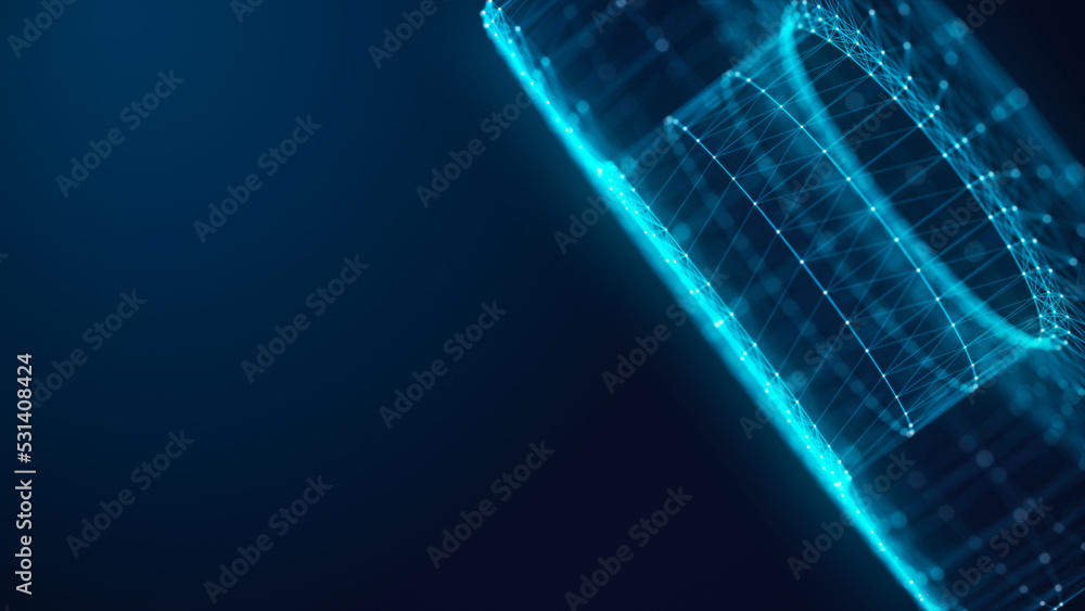 Poster abstract geometric figure made of digital particles. network connection. big data structure of blue 