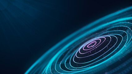 Futuristic dark background. The wave effect of digital particles. Big data. Illustration of technologies and artificial intelligence. The effect of particle oscillation. 3D rendering.