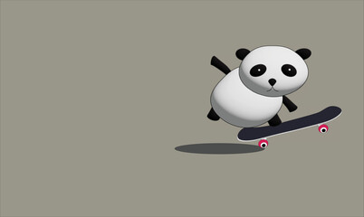 Cute Panda Skateboarding Gray Background 3d Concept for illustration © Suriya