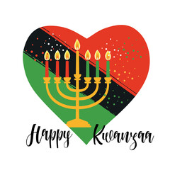 Kwanzaa banner. Traditional african american ethnic holiday design concept with a burning candle in heart. Vector illustration.