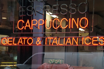 Little italy new york buildings cappuccino ice cream neon sign
