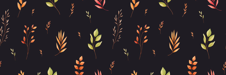 Hand drawn vector watercolor seamless pattern. Botanical fabric. Dry field flowers. Autumn Floral Design elements. Perfect for wrapping paper, wedding invitations, cards, prints, fabric