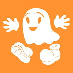 A Halloween and Day of the Dead character in the vintage cartoon style of the 60s. Vector illustration of a funny ghost