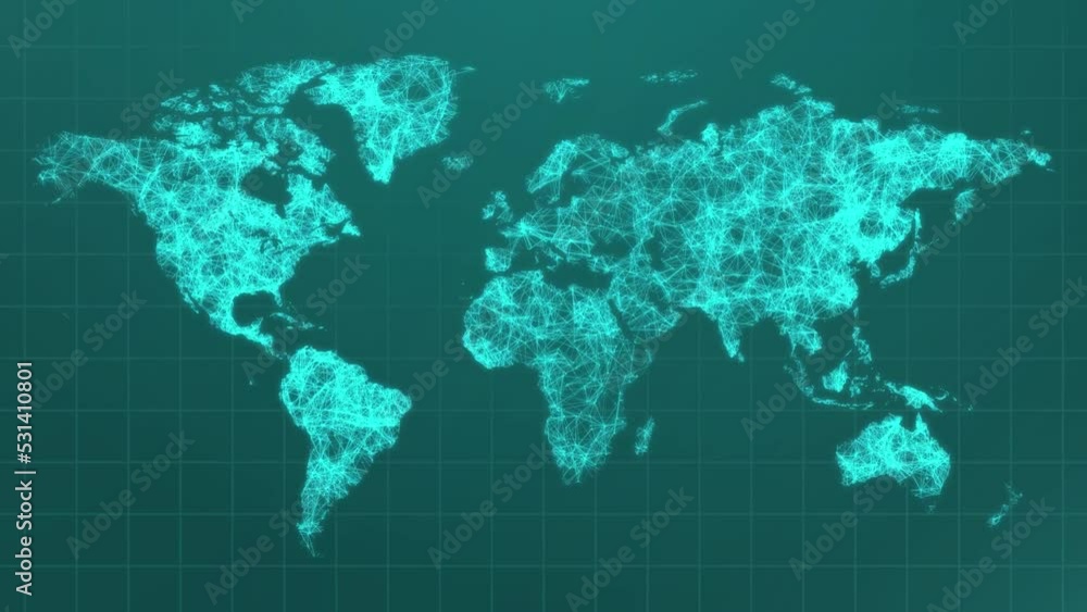 Poster world map with node and line digital technology network link global communication animation 1080p fo