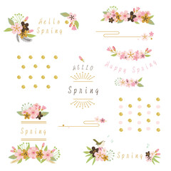 Spring flowers frame illustration, design elements set
