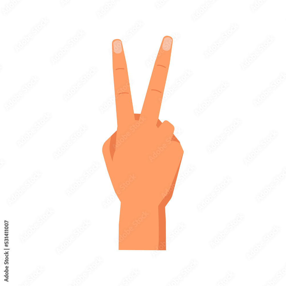 Poster raised fingers showing number two, isolated hand gesture. nonverbal communication and language of si