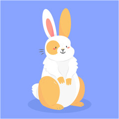 Fototapeta premium Cute spotted rabbit isolated on the background. Illustration with a hare character. 2023 is the year of the rabbit.