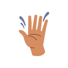 Hand gesture waving palm and fingers, greeting saying hello or goodbye. Non verbal communication, welcoming or showing farewell sign. Flat cartoon, vector in flat style