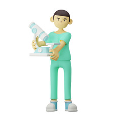 3D Doctor Character With Microscope
