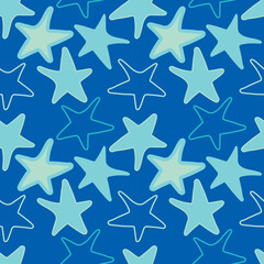 Artistic blue Stars doodle on blue background. Great to use as background, fashion, textiles design, scrapbooking, digital paper, birthday party invitation cards