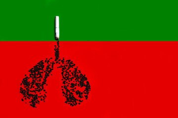 Cigarette, effect on lungs. Going from a green background to a red DANGER.