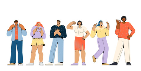 Obraz premium Friendly team, a group of happy people standing together, supporting.