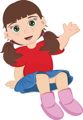 little girl sitting and waving hand illustration picture