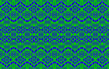 Blue green ikat patterns. Geometric tribal vintage retro style. Ethnic fabric ikat seamless pattern. Indian navajo aztec ikat print vector illustration. Design for backdrop texture clothing textile.