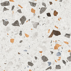 Terrazzo marble flooring seamless texture. Natural stones, granite, marble, quartz, limestone, concrete. Beige background with colored chips. - 531413682
