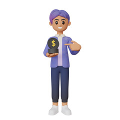 Man Showing Dollar Coins 3d illustration