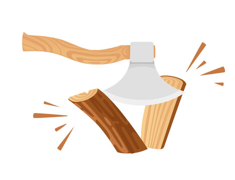 recommend clip art: Chopping wooden log with axe vector illustration isolated on white background