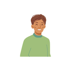 Smiling boy portrait, isolated kid avatar. Child or your teenager with positive facial expression. Positivity and happiness. Vector in flat cartoon style
