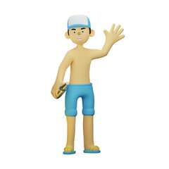 3D Summer Boy Character Say Hallo