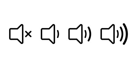 Line Sound Volume Icon Set. Speaker Icon Set. Volume Up, Volume Down, Mute Control Button for UI apps or Computer apps.