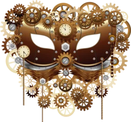 Foto auf Acrylglas Zeichnung Steampunk Carnival Mardi Gras Venice Party Mask Retro Style Machine isoliert auf transparentem Hintergrund