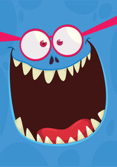 Funny cartoon monster face.  Illustration of cute and happy monster expression. Halloween design. Great for party decoration