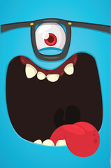 Funny cartoon monster face.  Illustration of cute and happy monster expression. Halloween design. Great for party decoration