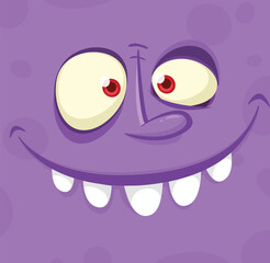 Funny cartoon monster face.  Illustration of cute and happy monster expression. Halloween design. Great for party decoration