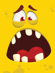 Funny cartoon monster face.  Illustration of cute and happy monster expression. Halloween design. Great for party decoration