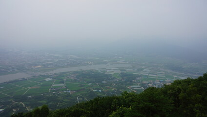 rivers and villages spread out under the mountains