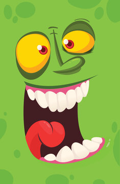 Funny cartoon monster face.  Illustration of cute and happy monster expression. Halloween design. Great for party decoration