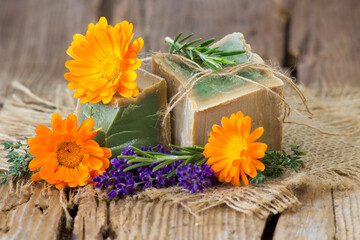 Natural handmade soap with calendula, lavender and herbs