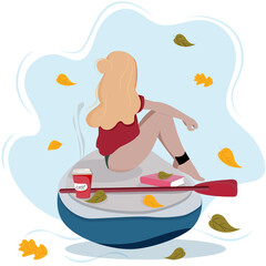 Vector illustration Autumn girl 
girl on the sup board