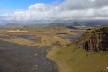 Panoramic view on Dyrholafjara beach, Katla Geopark, Iceland