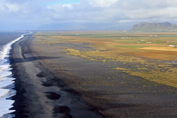 Panoramic view on Dyrholafjara beach, Katla Geopark, Iceland