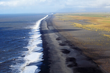 Panoramic view on Dyrholafjara beach, Katla Geopark, Iceland