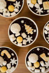 Chocolate pastries in a cup on the table