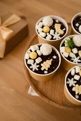 Chocolate pastries in a cup on the table