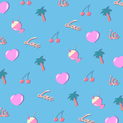 Girly anime design retro japanese background Ice cream soda and cherry or palm tree illustration