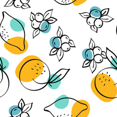 Bright Orange and Berry Vector White Seamless