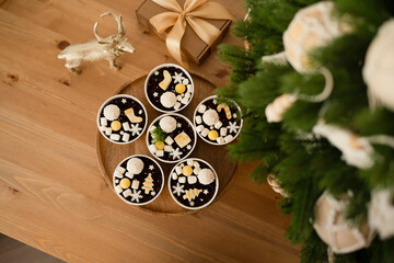 Chocolate pastries in a cup on the table