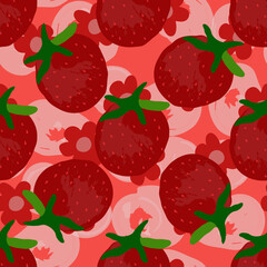 Pink Strawberry Vector Seamless Pattern. Drawing